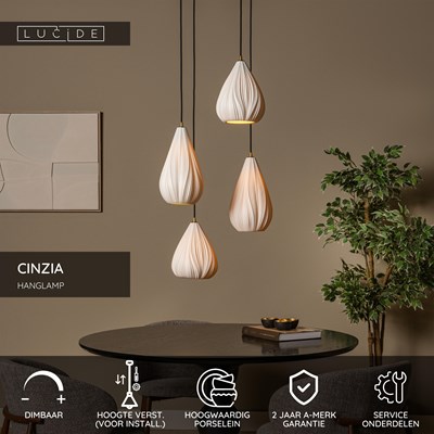 Lucide CINZIA - Hanglamp - Ø 55,5 cm - 4xE27 - Wit